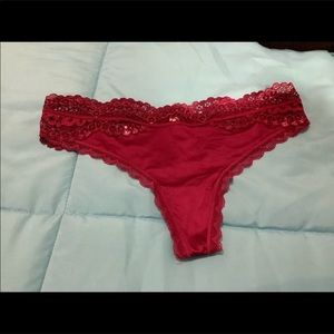NWT VS Metallic Lace Trim Wine Thong Panty